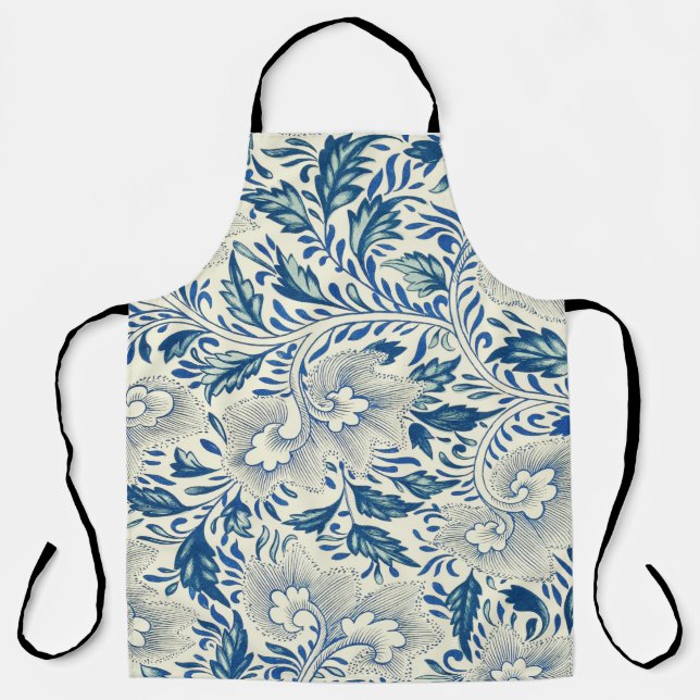Tablier Motif Floral bleu Antique Design asiatique (Recto)