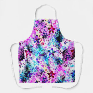 Tablier Motif Floral Bleu - Fleur Edelweiss géométrique