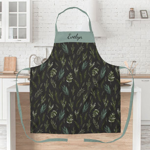 Tablier Motif floral botanique de feuilles vertes monogram