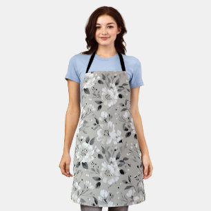 Tablier Motif floral gris fleur neutre chic