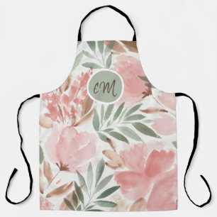 Tablier Motif floral monogramme aquarelle