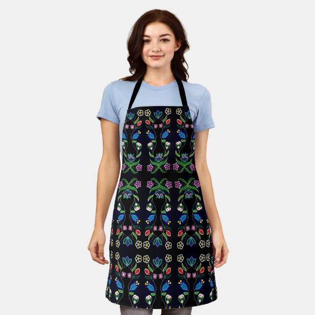 Tablier Motif floral ojibwe noir (Porté)