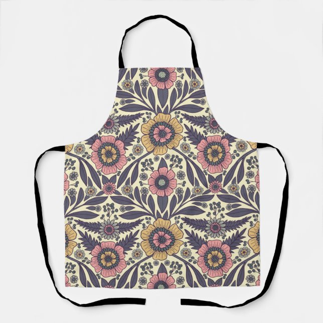 Tablier Motif Floral rose et bleu sans joint (Recto)