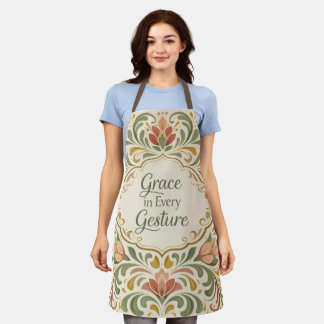 Tablier Motif floral Rosemaling élégant avec citation