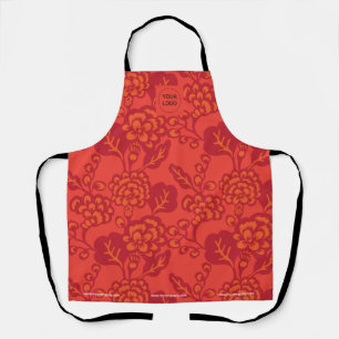 Tablier Motif floral rouge et orange vibrant et gras
