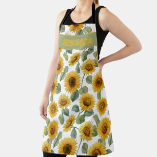 Tablier Motif floral tournesol aquarelle personnalisé