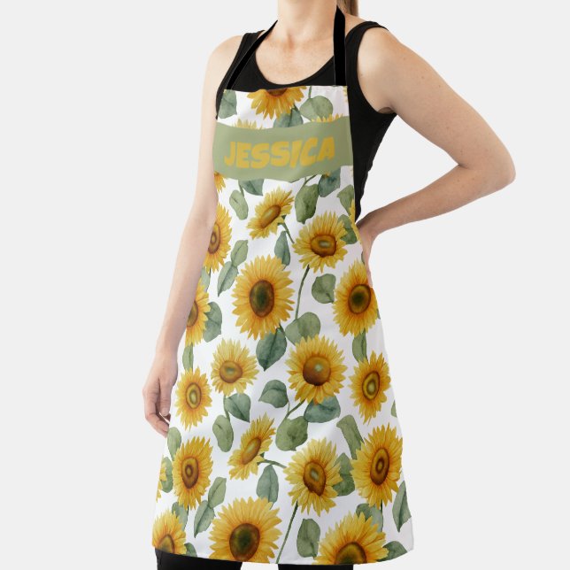 Tablier Motif floral tournesol aquarelle personnalisé (Insitu)