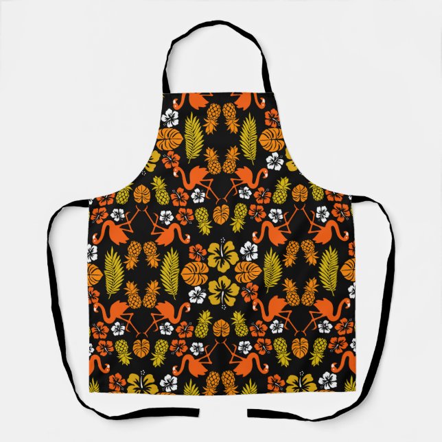 Tablier Motif floral tropical orange vif (Recto)