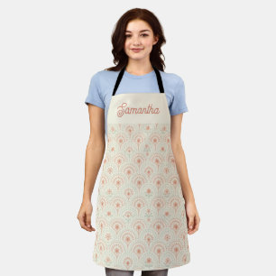 Tablier Motif géométrique bohème corail Monogramme personn