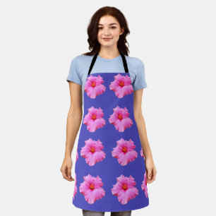 Tablier Motif Hibiscus Rose Et Violet, Impression Complète