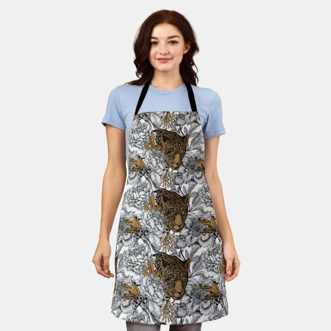 Tablier Motif Leopard & Peonies (Porté)