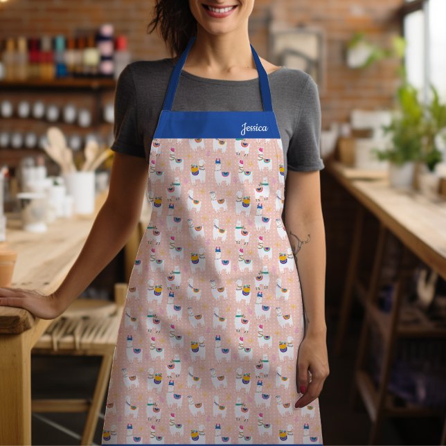 Tablier Motif Llama Rose Cute (You'll definitely stand out from the herd with this eye catching Llama apron.)