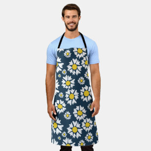 Tablier Motif marguerrier, motif floral, marguerites blanc