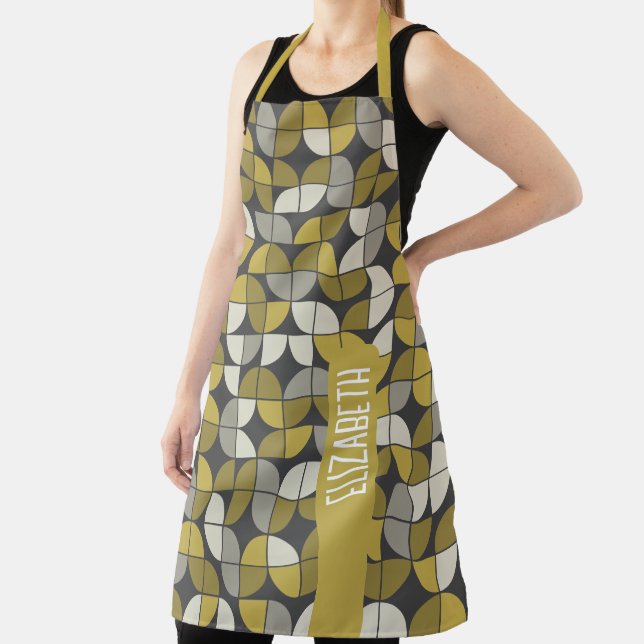 Tablier Motif MCM Half Moon tendance avec bloc de nom or (Insitu)