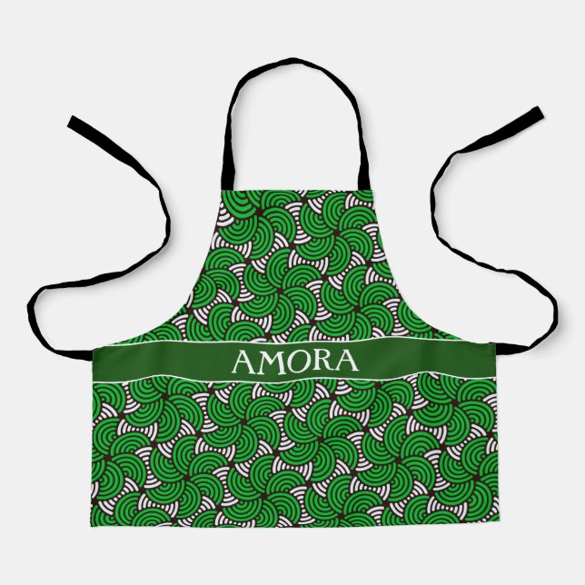 Tablier Motif minimal blanc vert cercles (Recto)