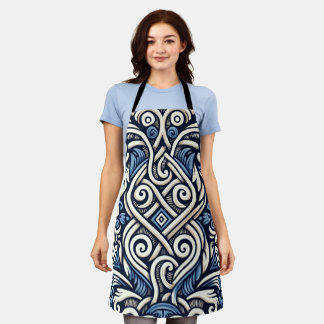 Tablier Motif moderne grec bleu et blanc