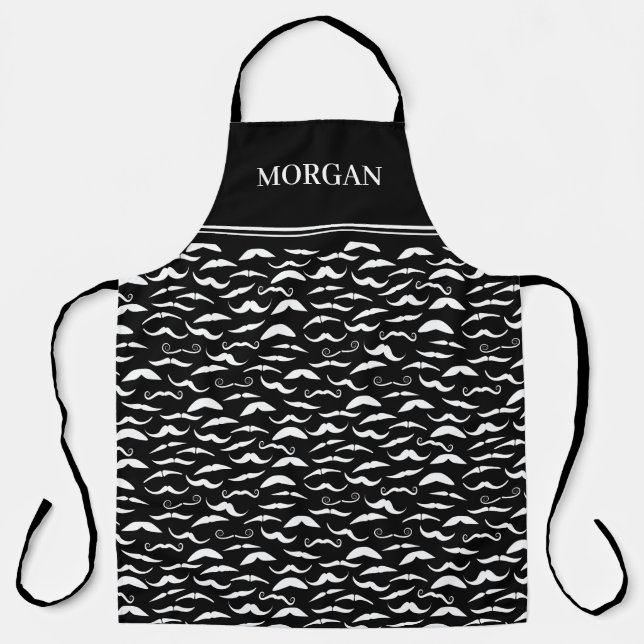 Tablier Motif noir blanc moustache Barber (Recto)