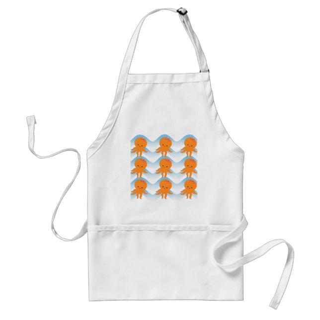Tablier Motif Octopus Orange Et Vagues Bleues (Devant)