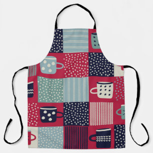 Tablier Motif, patchwork avec tasses dessinées à la main, 