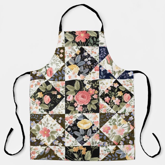 Tablier motif patchwork transparent avec fleurs (Recto)
