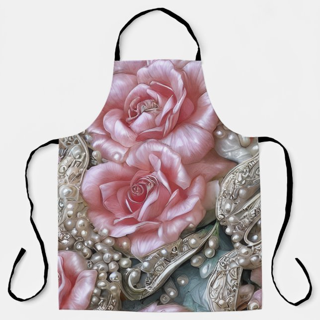 Tablier Motif Perles vintages et roses roses roses (Recto)