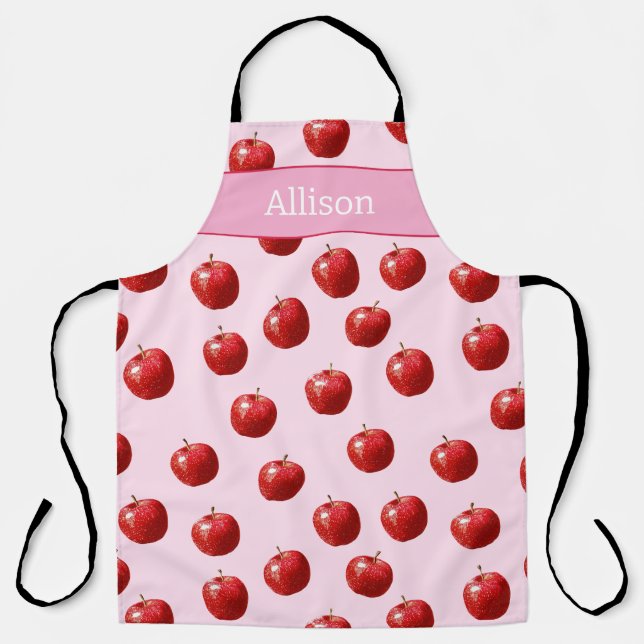 Tablier Motif personnalisé à l'aquarelle de pomme rouge (Recto)