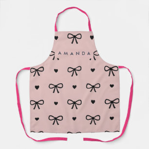 Tablier Motif personnalisé de nœud rose et de cœur mignon