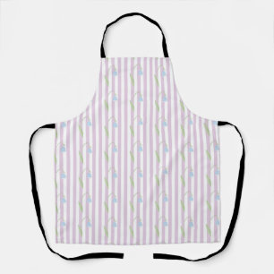 Tablier Motif rayé pastel rose esthétique avec fleurs
