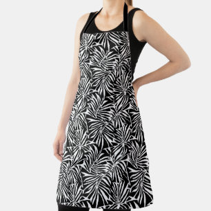 Tablier Motif Répétant à feuilles tropicales noires et bla