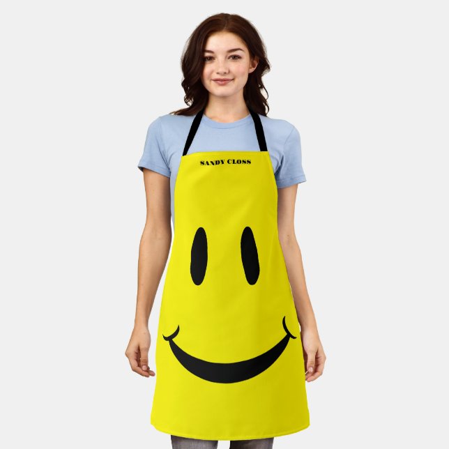 Tablier Motif rétro Yellow Happy Face souriant (Porté)