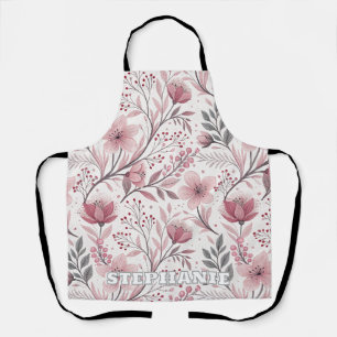 Tablier Motif Sakura en fleurs de cerises roses sur blanc 