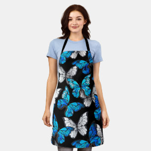 Tablier Motif sans couleur foncée avec papillons bleus Mor