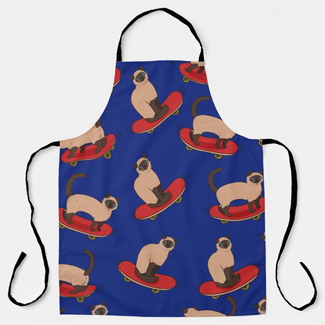 Tablier Motif sans couture avec chats siamois sur skateboa (Recto)