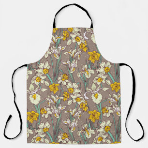 Tablier Motif sans couture avec de beaux iris et narcisses