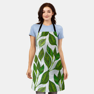 Tablier Motif sans couture avec Feuilles de thé vert