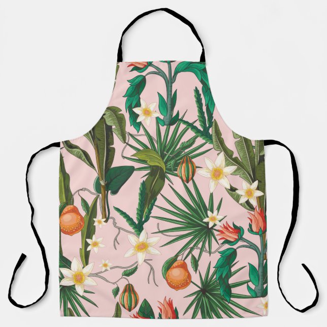 Tablier Motif sans couture avec feuilles tropicales, fleur (Recto)