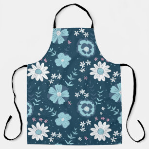 Tablier Motif sans couture avec fleurs d'été bleues sur fo