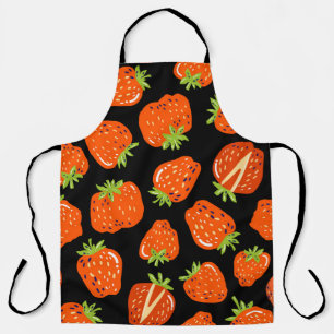 Tablier Motif sans couture avec petites fraises sur noir