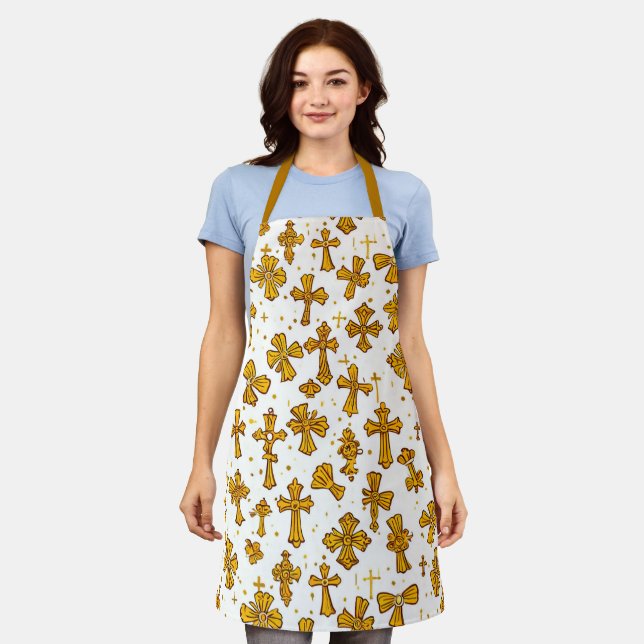 Tablier Motif sans couture de la Croix-Sainte-Croix-d'Or c (Porté)