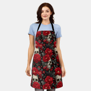 Tablier Motif sans couture floral de corbeau et de crâne g