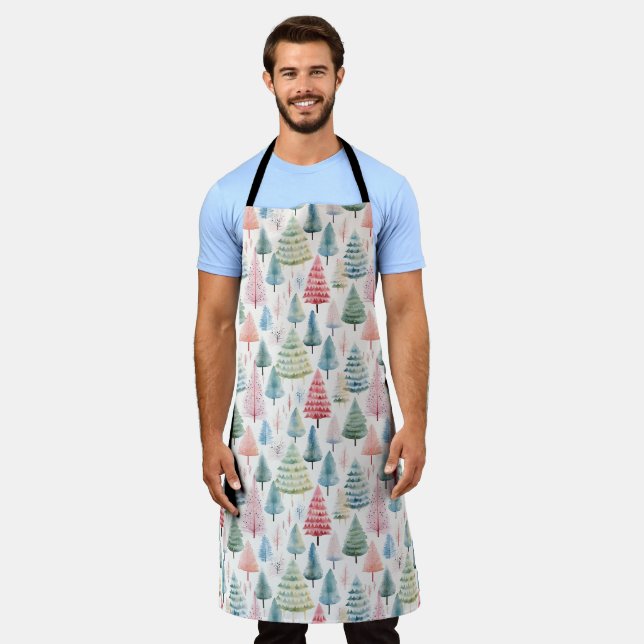 Tablier Motif sapins de Noël pastel colorés (Porté)