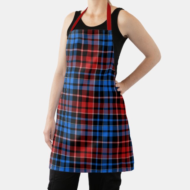 Tablier Motif Tartan à Carreaux Rouge Bleu sur Fond Noir  (Insitu)