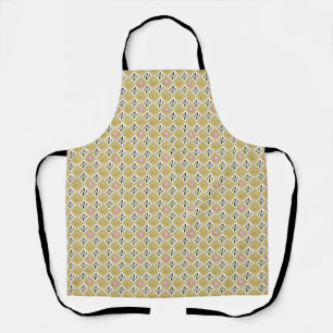 Tablier Motif tribal géométrique olive et magenta moderne