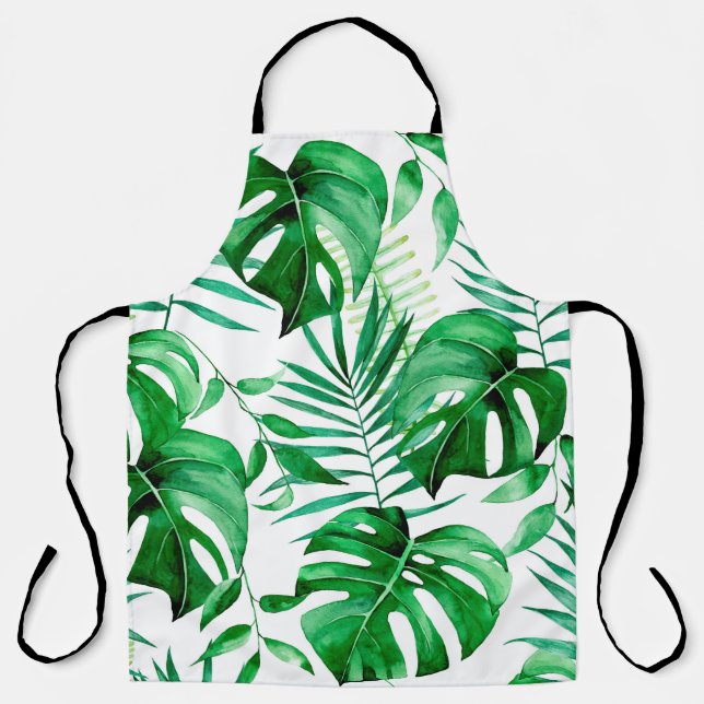 Tablier Motif tropical feuille vert (Recto)