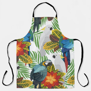 Tablier Motif tropical sans couture avec perroquets.