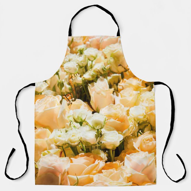 Tablier Motif vertical de roses blanches. anniversaire, re (Recto)