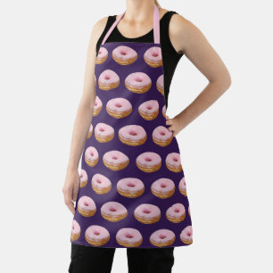 Tablier Motif violet de beignets rose ironique
