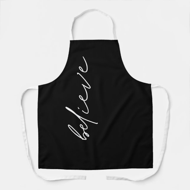 Tablier Motivationnel minimaliste Croire Script Noir (Recto)
