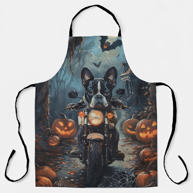 Tablier Moto à cheval Boston Terrier Halloween effrayant (Recto)