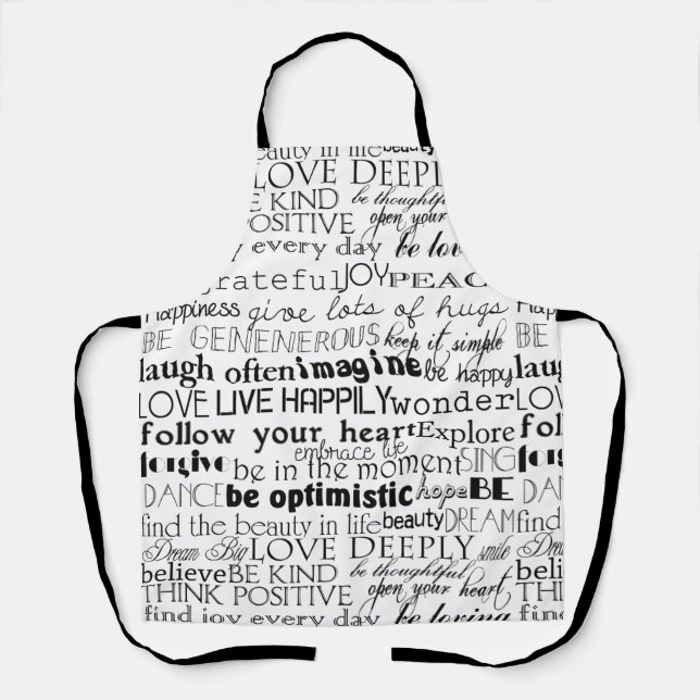 Tablier Mots Inspirants Noir Blanc (Recto)